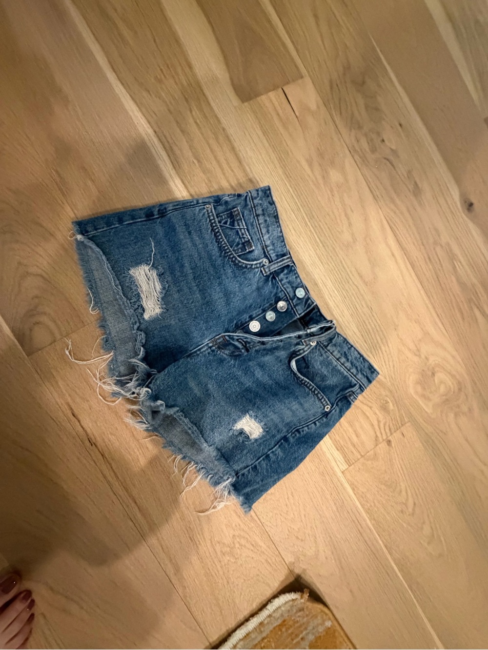 7 For All Mankind Distressed Denim Shorts - Blue